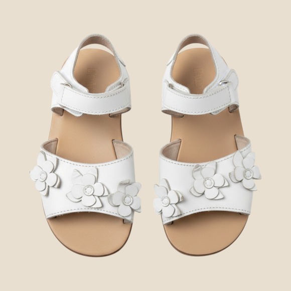 L'Amour Other - L'Amour Girls White Leather Floral Applique Sandals Adjustable Ankle Strap Shoes